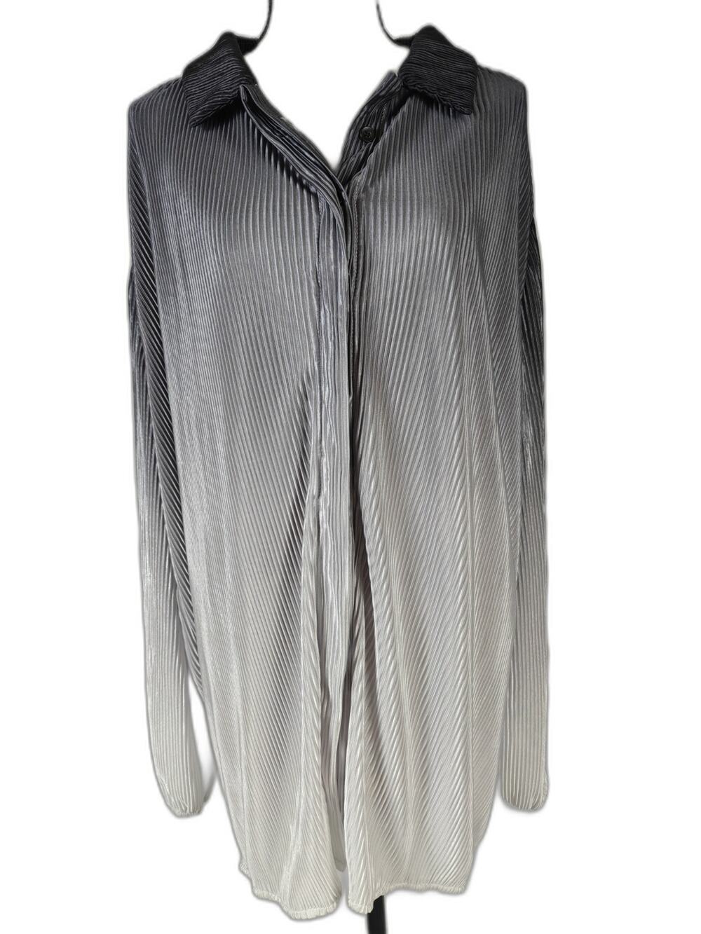 Women Akira Pleated Button Down Tunic Blouse Black Gray White XL